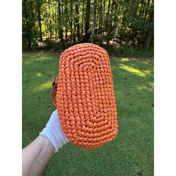 Michael Kors Quinn Extra Small North South Straw Tote Orange Punch 32S5GQNC0W - Picture 11 of 16